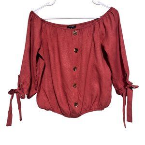 Papermoon Womens Off The Should Crop Top 3/4 Sleeve Blouse‎ Size M